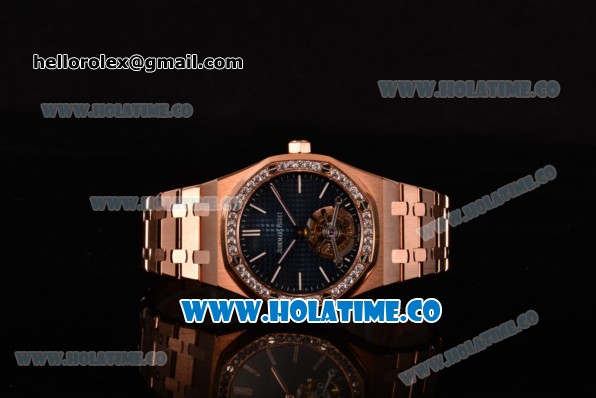 Audemars Piguet Royal Oak 41MM Swiss Tourbillon Manual Winding Full Rose Gold with Blue Dial Diamonds Bezel and Stick Markers (FT) - Click Image to Close